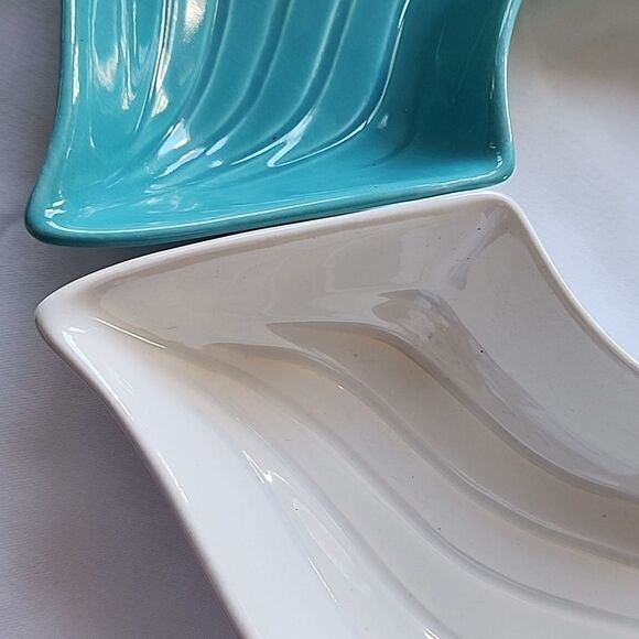 Mid Century Modern Wave Pattern Crudite Chip Dip Lazy Susan Dishes Set Of 4 - Picture 5 of 11
